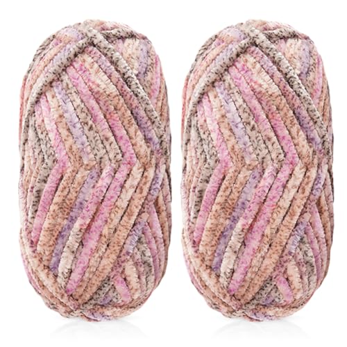 ISAKEN 2 Packungen Chenille Garn, Dickes Baumwoll Chenille Garn Premium Chenille Samt Garn Häkeln und Stricken Schal Naturell Baumwollgarn für DIY Handwerk von ISAKEN