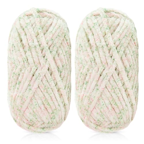 ISAKEN 2 Packungen Chenille Garn, Dickes Baumwoll Chenille Garn Premium Chenille Samt Garn Häkeln und Stricken Schal Naturell Baumwollgarn für DIY Handwerk von ISAKEN