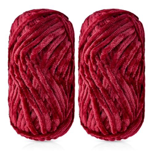 ISAKEN 2 Packungen Chenille Garn, Dickes Baumwoll Chenille Garn Premium Chenille Samt Garn Häkeln und Stricken Schal Naturell Baumwollgarn für DIY Handwerk von ISAKEN