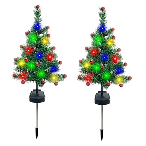 ISAKEN 2 Stück Solarleuchten LED Outdoor Weihnachtsbaum Dekorative Lichter Solar Christbaumbeleuchtung Garten Weihnachtliche Wegbeleuchtung Gartenleuchte Rasenlampe für Weihnachten Advent Landschaft von ISAKEN