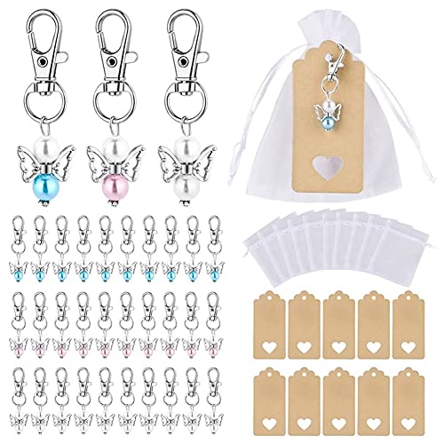 ISAKEN 30 Stück Schutzengel Anhänger, Schutzengel Schlüsselanhänger Gastgeschenke Kreativer Herz Engel Anhänger mit Hochzeit Organza Beutel und Kraft-Tags Set Für Geburtstag Hochzeit Party von ISAKEN