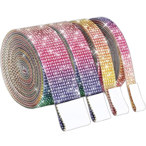 ISAKEN 4 Rollen Strass Band Glitzer Selbstklebendes Kristall Strass Diamant Band Funkelnde DIY Dekoration Strass Streifen Aufkleber Strass Rolle DIY für Dekoration, Geschenk, Telefon, Hochzeit von ISAKEN