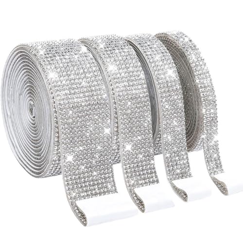 ISAKEN 4 Rollen Strass Band Glitzer Selbstklebendes Kristall Strass Diamant Band Funkelnde DIY Dekoration Strass Streifen Aufkleber Strass Rolle DIY für Dekoration, Geschenk, Telefon, Hochzeit von ISAKEN