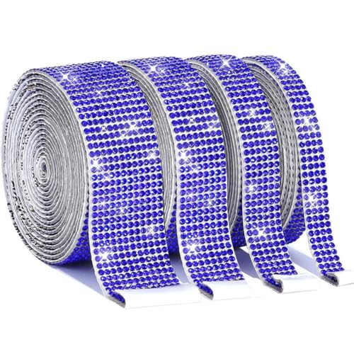 ISAKEN 4 Rollen Strass Band Glitzer Selbstklebendes Kristall Strass Diamant Band Funkelnde DIY Dekoration Strass Streifen Aufkleber Strass Rolle DIY für Dekoration, Geschenk, Telefon, Hochzeit von ISAKEN