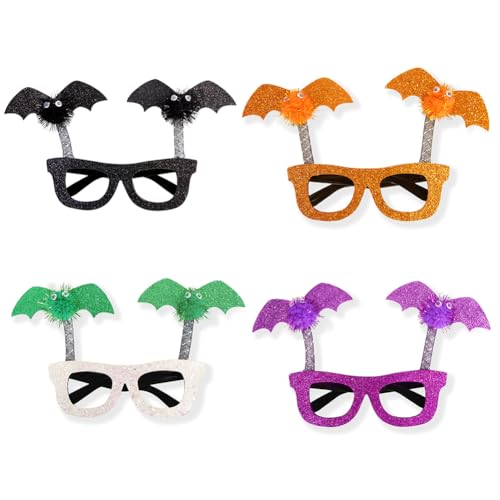 ISAKEN 4 Stück Halloween Brille, Fledermaus Halloween Partybrille Kostümparty Zubehör Brille Cosplay Halloween Party Dekorationen Cosplay Fledermausform Brillenset für Halloween-Accessoires von ISAKEN