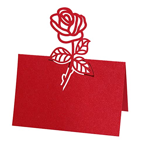 ISAKEN 50 Stück Tischkarten Hochzeite Platzkarten Blanko Namenskarten 3D Rose Blume Namenskärtchen Namensschild Sitzkarte Tischkärtchen für Hochzeiten Feste Bankette oder Partys von ISAKEN