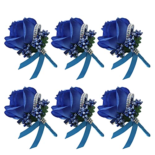 ISAKEN 6 Stück Boutonniere Handgelenk Corsage Armband Rosen Handgelenk Corsage Hochzeit Rose Handgelenk Blume Hochzeit Künstliche Ansteckblume Braut Blumen Corsage Herren Damen Bräute Zubehör von ISAKEN