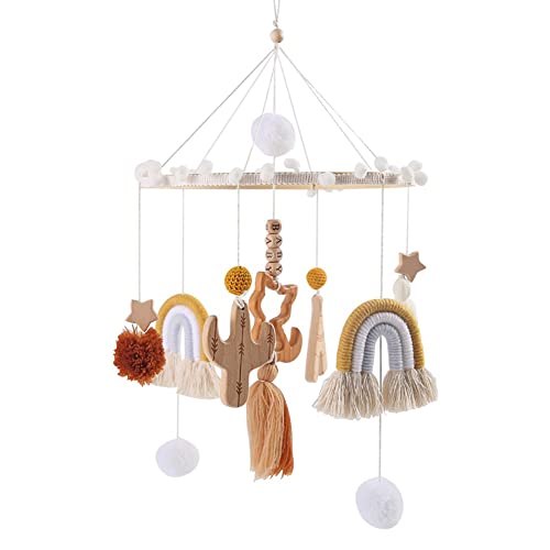 ISAKEN Baby Mobile Krippe Baby Windspiel Holz mit Filzbällen, Kinderzimmer Hängende Bettglocke Wolken Mobile Windspie Babybett Spiel Mobile Baby Jungen Mädchen für Kinderzimmer Kinder Bett Dekor von ISAKEN