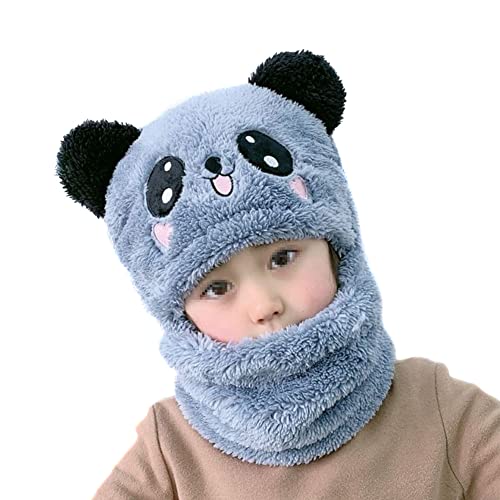 ISAKEN Baby Wintermütze Schalmütze Plüsch Ohrenklappen Hüte Winter Warme Kapuzen Schal Beanies Hüte Niedlich Panda Schlupfmütze Earflap Hut Halswärmer Nettes Ohr Plüsch Beanie Hut für Jungen Mädchen von ISAKEN