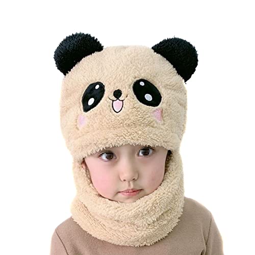 ISAKEN Baby Wintermütze Schalmütze Plüsch Ohrenklappen Hüte Winter Warme Kapuzen Schal Beanies Hüte Niedlich Panda Schlupfmütze Earflap Hut Halswärmer Nettes Ohr Plüsch Beanie Hut für Jungen Mädchen von ISAKEN