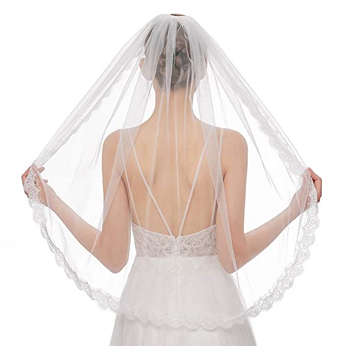 ISAKEN Brautschleier Braut Kapelle Schleier Brautschleier Tüll Spitze Rand Brautkleid Hochzeit Zubehör für Braut und Brautjungfer Hochzeit Junggesellinnenabschied Party von ISAKEN