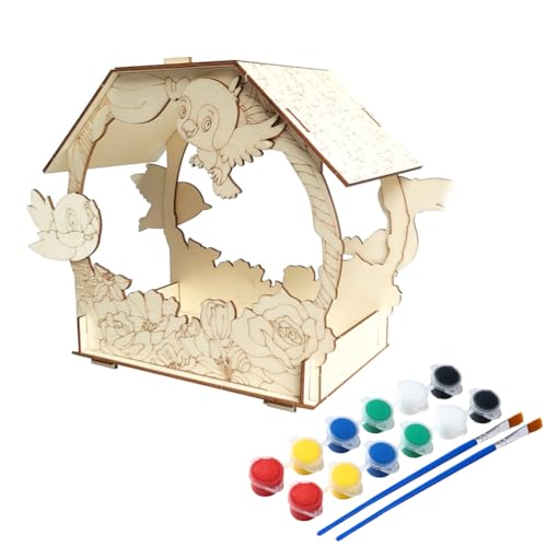 ISAKEN DIY Vogelhaus Bausatz für Kinder, DIY Vogelhaus zu Bauen und Malen, Kunsthandwerk aus Holzspielzeug, Spielzeug Geschenke für Jungen Mädchen, Holz Vogelhaus Puzzle Machen Set von ISAKEN