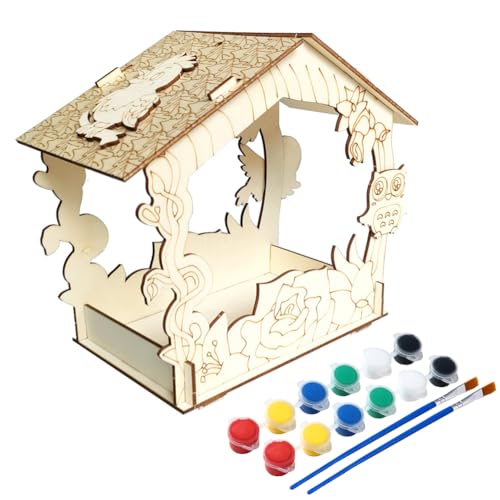 ISAKEN DIY Vogelhaus Bausatz für Kinder, DIY Vogelhaus zu Bauen und Malen, Kunsthandwerk aus Holzspielzeug, Spielzeug Geschenke für Jungen Mädchen, Holz Vogelhaus Puzzle Machen Set von ISAKEN