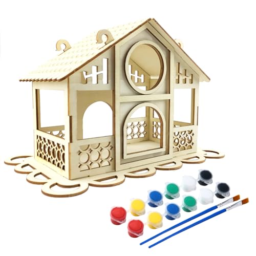 ISAKEN DIY Vogelhaus Bausatz für Kinder, DIY Vogelhaus zu Bauen und Malen, Kunsthandwerk aus Holzspielzeug, Spielzeug Geschenke für Jungen Mädchen, Holz Vogelhaus Puzzle Machen Set von ISAKEN