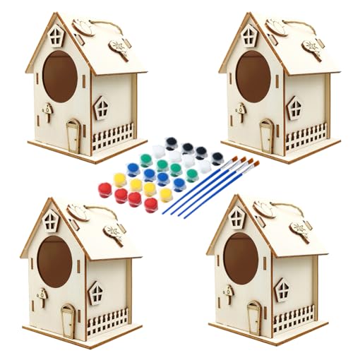 ISAKEN DIY Vogelhaus Bausatz für Kinder, DIY Vogelhaus zu Bauen und Malen, Kunsthandwerk aus Holzspielzeug, Spielzeug Geschenke für Jungen Mädchen, Holz Vogelhaus Puzzle Machen Set von ISAKEN