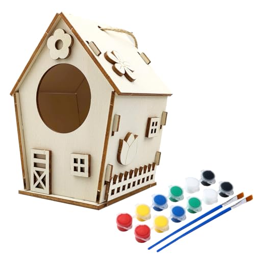 ISAKEN DIY Vogelhaus Bausatz für Kinder, DIY Vogelhaus zu Bauen und Malen, Kunsthandwerk aus Holzspielzeug, Spielzeug Geschenke für Jungen Mädchen, Holz Vogelhaus Puzzle Machen Set von ISAKEN