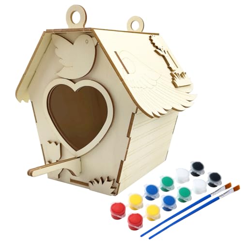 ISAKEN DIY Vogelhaus Bausatz für Kinder, DIY Vogelhaus zu Bauen und Malen, Kunsthandwerk aus Holzspielzeug, Spielzeug Geschenke für Jungen Mädchen, Holz Vogelhaus Puzzle Machen Set von ISAKEN