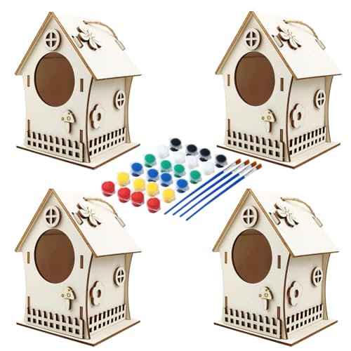 ISAKEN DIY Vogelhaus Bausatz für Kinder, DIY Vogelhaus zu Bauen und Malen, Kunsthandwerk aus Holzspielzeug, Spielzeug Geschenke für Jungen Mädchen, Holz Vogelhaus Puzzle Machen Set von ISAKEN