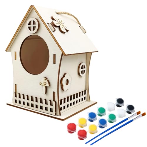 ISAKEN DIY Vogelhaus Bausatz für Kinder, DIY Vogelhaus zu Bauen und Malen, Kunsthandwerk aus Holzspielzeug, Spielzeug Geschenke für Jungen Mädchen, Holz Vogelhaus Puzzle Machen Set von ISAKEN