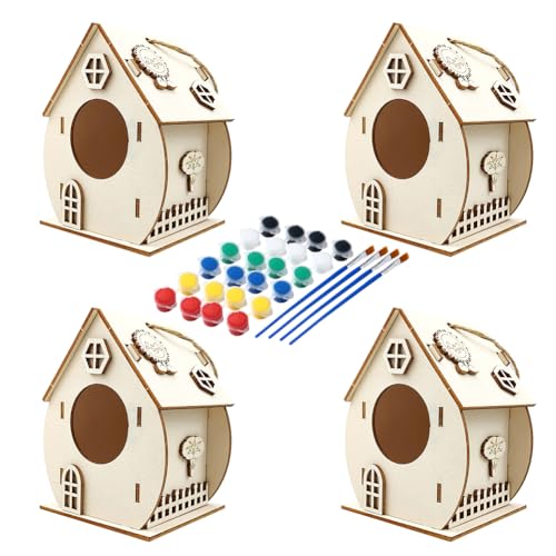 ISAKEN DIY Vogelhaus Bausatz für Kinder, DIY Vogelhaus zu Bauen und Malen, Kunsthandwerk aus Holzspielzeug, Spielzeug Geschenke für Jungen Mädchen, Holz Vogelhaus Puzzle Machen Set von ISAKEN