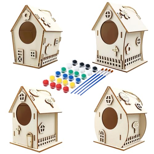 ISAKEN DIY Vogelhaus Bausatz für Kinder, DIY Vogelhaus zu Bauen und Malen, Kunsthandwerk aus Holzspielzeug, Spielzeug Geschenke für Jungen Mädchen, Holz Vogelhaus Puzzle Machen Set von ISAKEN