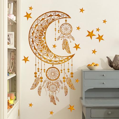 ISAKEN Eid Mubarak Aufkleber Muslimischen Party Sticker Ramadan Aufkleber Wandtattoos Wanddekoration Mond Sterne Buchstaben Selbstklebende Aufkleber für Zuhause Wohnzimmer Schlafzimmer von ISAKEN