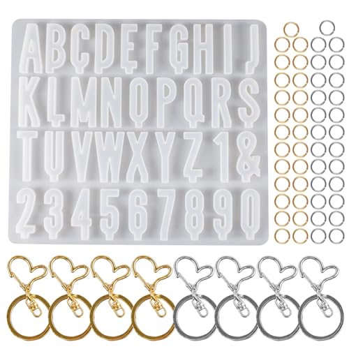 ISAKEN Epoxidharz Formen Buchstaben, Silikonform Gießformen Buchstaben Silikon Alphabet Harzformen Resin Silikonform für Schlüsselanhänger, Anhänger, Handygriffe, Ornamente von ISAKEN