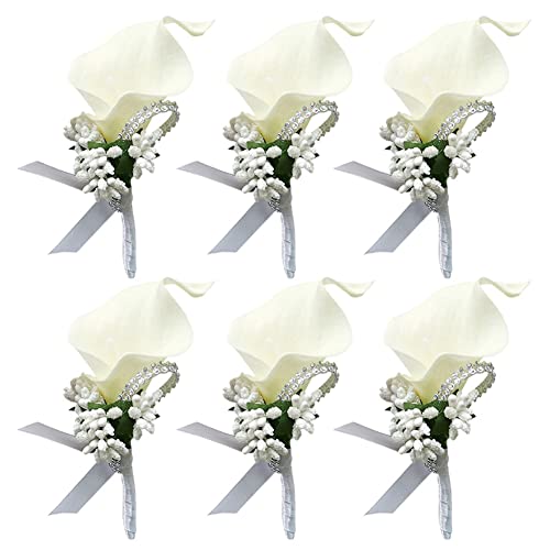 ISAKEN Handgelenk Corsage Blumenset 6 Stück Bräutigam Boutonnièr Ansteckblume Hochzeit Boutonniere für Bräutigam Braut Brautjungfer Trauzeugen Gäste Hochzeit Herren Damen Bankett Tanzparty Deko von ISAKEN