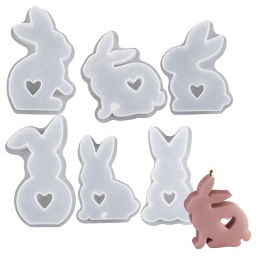 ISAKEN Silikonformen Gießformen 6 Stück Silikonformen Ostern 3D Osterhase Gießform Ostern Kaninchen Kerzen Gießformen Kaninchen Silikonformen Ostern Hasenform für Gips Handwerk von ISAKEN