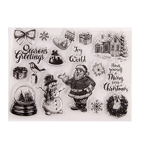 ISAKEN Silikonstempel Weihnachten Clear Stamp Frohe Weihnachten Stempel Silikonstempel Winter Klar Stempel Weihnachtsmann Weihnachtsbaum Schneeflocke Stempel DIY Scrapbooking für Weihnachtskarten von ISAKEN