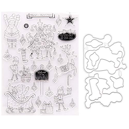 ISAKEN Stanzschablonen Und Stempel Set Weihnachten DIY Stanzschablonen Silikonstempel Stanzmaschine Metall Stanzformen Für DIY Scrapbooking, Kunsthandwerk, Stanzen Kartenherstellungszubehör von ISAKEN