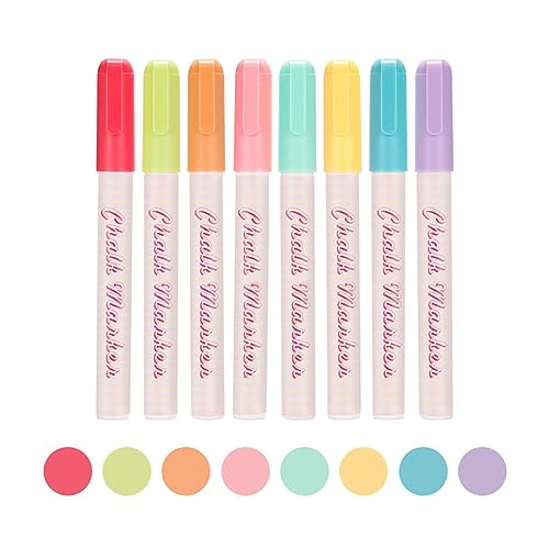 ISAKEN Whiteboard Marker, 8 Stück Flüssiger Kreidemarker Pastell Rundspitze Abwischbar Fensterstifte Fenstermalstifte Board Marker Kreidestifte Glasmalstifte für Büro, Schule, Zuhause von ISAKEN