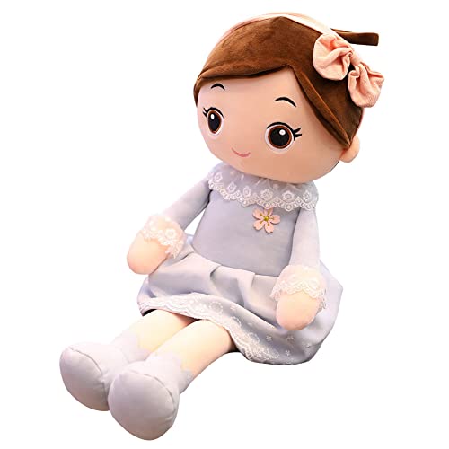 Niedliche Weiche Stoffpuppe Kuschelpuppe Babypuppe Weiche Puppe mit Kleidung und Haaren, Kinder Gefüllte Puppen Textilpuppen Plüsch Stofftier Spielzeug Geburtstag Geschenk für Mädchen Baby, 45CM von ISAKEN