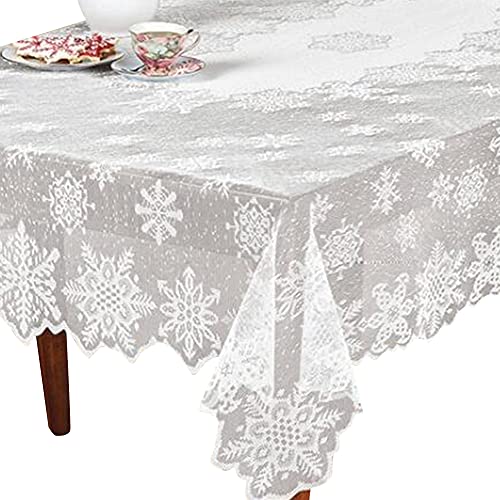 Spitze Tischdecke Weiße Rechteck 152x228CM Elegantes Schneeflocken Tischdecken Boho Spitze Tischtuch Weihnachtstischdecke Vintage Tischdeco Spitzentischdecke für Hochzeit Party Weihnachten Dekoration von ISAKEN