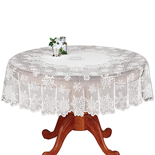 Spitze Tischdecke Weiße Rund 187CM Elegantes Schneeflocken Tischdecken Boho Spitze Tischtuch Weihnachtstischdecke Vintage Tischdeco Spitzentischdecke für Hochzeit Party Weihnachten Dekoration von ISAKEN