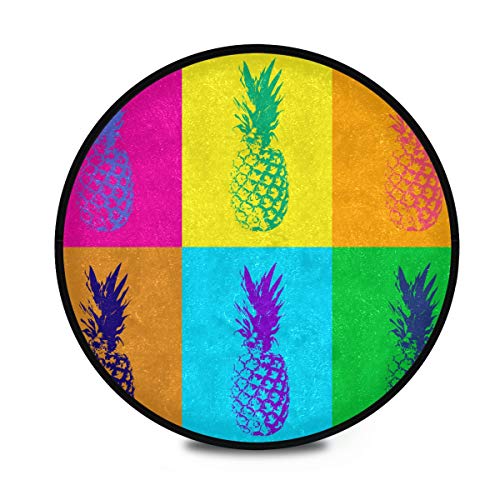 Ananas auf mehrfarbiger, moderner Pop-Art-Stil, runder Teppich, Krabbelteppich, Spielmatte für Schlafzimmer, Wohnzimmer, Kinderzimmer, Dekoration, 91 x 91 cm von ISAOA