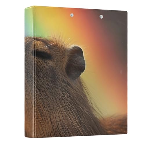 Capybara and Rainbow Ringbuch mit 3 Ringen, 3,8 cm, runder Ringbuch, Sichtbuch, hält 200 Dokumente, für Zuhause, Schule, Büro von ISAOA