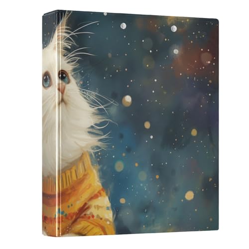 Cat Under The Stars Ringbuch mit 3 Ringen, 3,8 cm, rund, Sichtbuch, hält 200 Dokumente, für Zuhause, Schule, Büro von ISAOA