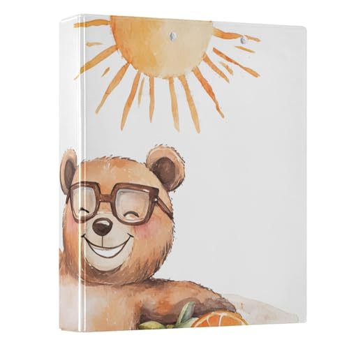 Cute Bear Sun 3-Ringbuch, 3,8 cm, runder Ringbuch, Sichtbuch, hält 200 Dokumente, für Zuhause, Schule, Büro von ISAOA