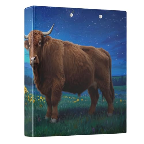 Highland Cattle Sunflower Sky 3-Ringbuch, 3,8 cm, runder Ringbuch, Sichtbuch, hält 200 Dokumente, für Zuhause, Schule, Büro von ISAOA