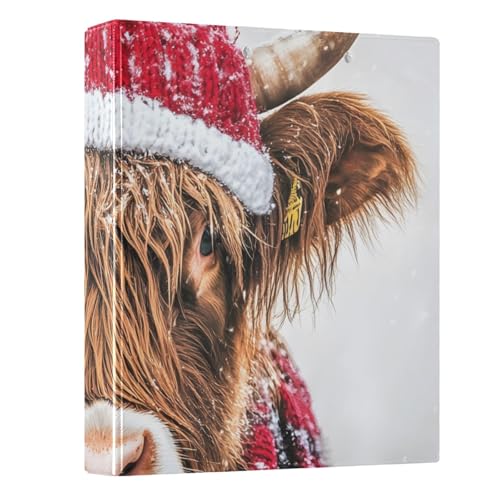 Highland Cow Snow 3-Ringbuch, 3,8 cm, runder Ringbuch, Sichtbuch, hält 200 Dokumente, für Zuhause, Schule, Büro von ISAOA