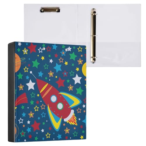 ISAOA Colorful Stars Rockets Ordner mit 3 transparenten Innentaschen, 3,8 cm Drei-Ringbuch, hält bis zu 200 Blatt, 27 x 32 cm, A4-Ringbuch für Büro, Schulbedarf von ISAOA