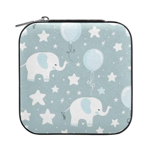 ISAOA Kleine Schmuckschatulle aus Leder, Reise-Schmuckschatulle, Aufbewahrungsbox, Schmuckkästchen, Halter, Ballon-Elefant für Mädchen, Ringe, Ohrringe, Halsketten von ISAOA