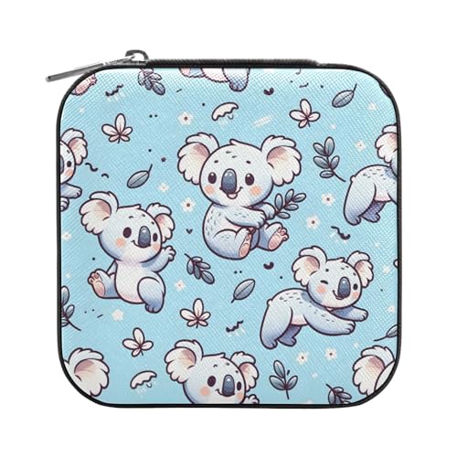 ISAOA Kleine Schmuckschatulle aus Leder, Reise-Schmuckschatulle, Aufbewahrungsbox, Schmuckkästchen, Halter, blauer Cartoon-Koala für Mädchen, Ringe, Ohrringe, Halsketten von ISAOA