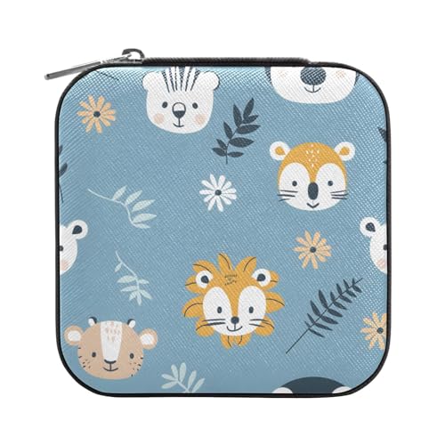 ISAOA Kleine tragbare Reise-Schmuckschatulle aus Leder, Schmuckaufbewahrungsbox, Löwenköpfe, Fuchs, für Mädchen, Ringe, Ohrringe, Halsketten von ISAOA