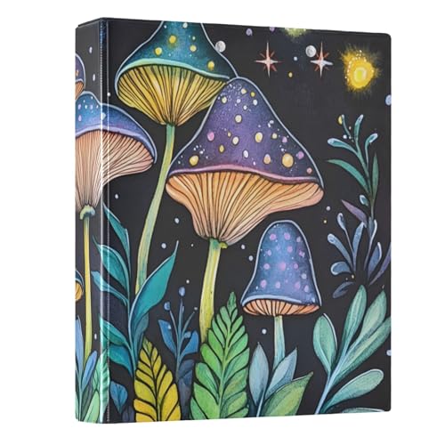 Mushroom Forest Ringbuch mit 3 Ringen, 3,8 cm, rund, Sichtbuch, hält 200 Dokumente, für Zuhause, Schule, Büro von ISAOA