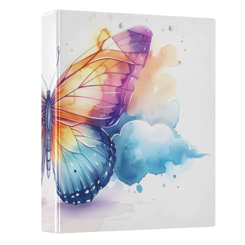 Ringbuch mit 3 Ringen, Regenbogen-Schmetterling mit Wolken, 3,8 cm, rund, Sichtbuch, hält 200 Dokumente, für Zuhause, Schule, Büro von ISAOA