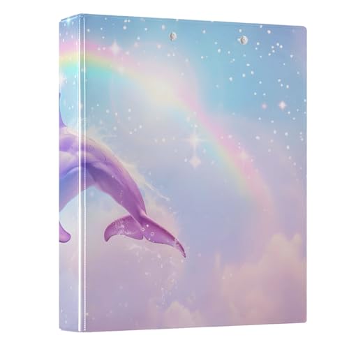 Schöner Regenbogen-Delfin-Ringbuch, 3,8 cm, rund, für 200 Dokumente, für Zuhause, Schule, Büro von ISAOA