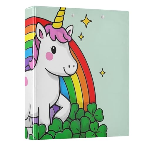 Unicorn St. Patrick's Day Ringbuch mit 3 Ringen, 3,8 cm, runder Ringbuch, Sichtbuch, hält 200 Dokumente, für Zuhause, Schule, Büro von ISAOA