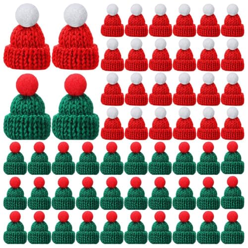 ISKDJBJG 150 Stück Süße Puppenmützen, Weihnachtsstrickmütze, Wollgarn, Mini-Zylinder zum Basteln, Kleine Strick-Haar-Accessoires von ISKDJBJG